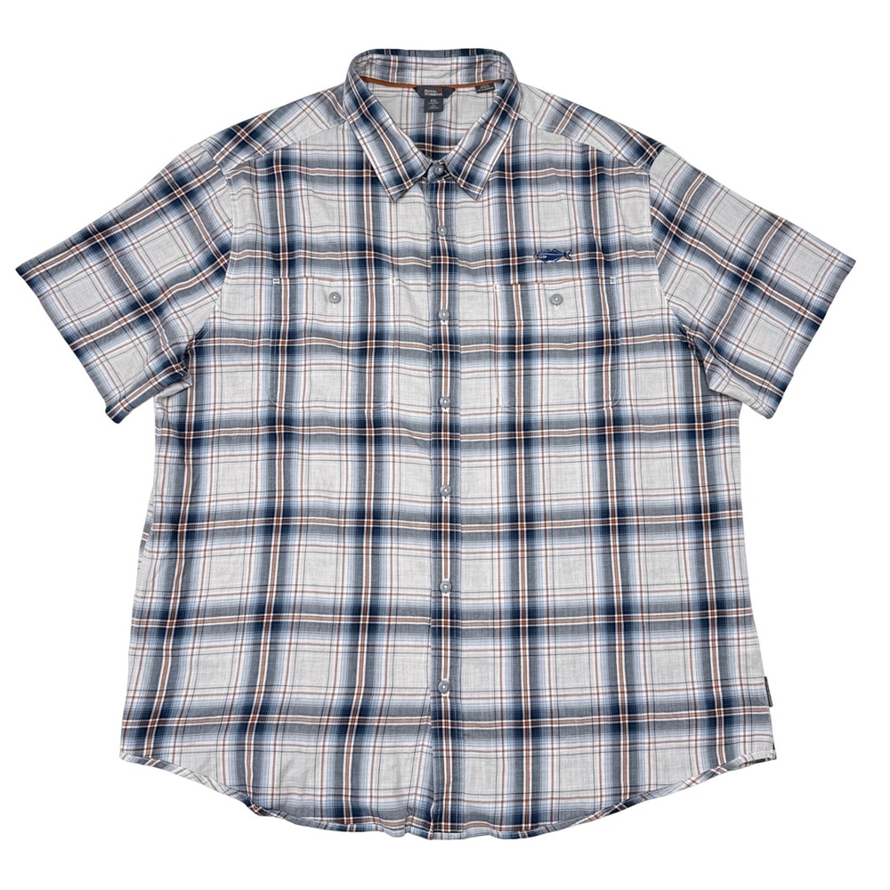 Royal Robbins Shirt XXL White Blue Plaid Short Sleeve Button Down Fishing Hiking